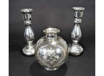 3 Pieces Of Mercury Glass