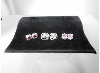 3 Pairs Of Clip-on Sterling Earrings
