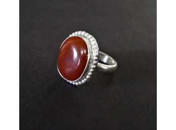 Sterling Carnelian Cabochon Ring, Size 8