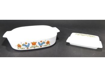 Corningware Baking Dish And Pyrex  Butter Dish
