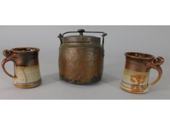 Pair Of Mugs And Metal Jug