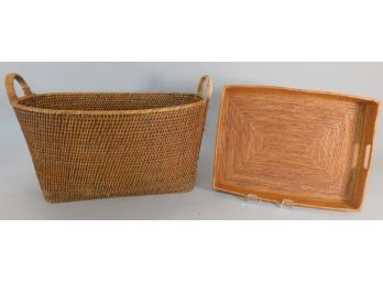 Large Wicker Basket And Wicker Tray