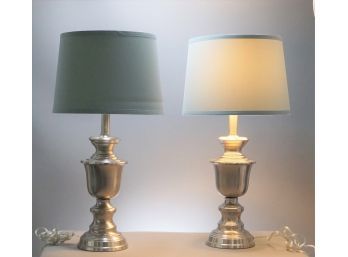 Pair Of Brushed Nickel Table Lamps