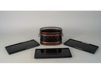 Tole Planter And 3 Lacquer Display Stands
