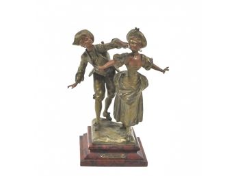 Antique French COLIN- MAILLARD Statue Tickler Couple Bronze Marble Base