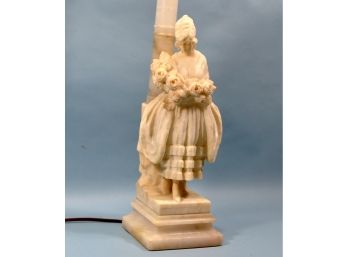 Antique Alabaster Woman Sculpture Lamp