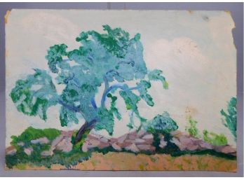 Marion Butler Ewald (1910 - 1944) Tree By The Stone Wall - Oil Painting