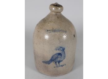 Whites Of Utica  Bird Decorated Stoneware Jug