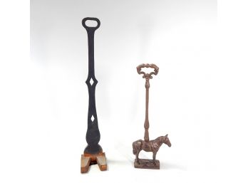 Pair Antique /  Vintage Cast Iron Horse Doorstops With Handle