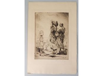 Antique Etching Of Women - Pencil Signed