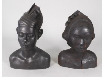 Pair Of Wooden Carved Man And Woman