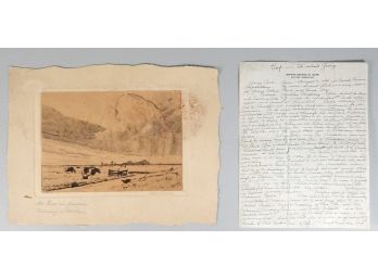 Theodor SANDER (1858 - 1935) Landscape With Cow Original Etching