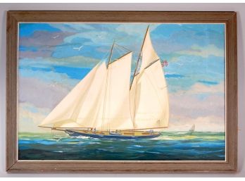 Robert Charles HAUN (Born 1903) Large Yacht Oil Painting