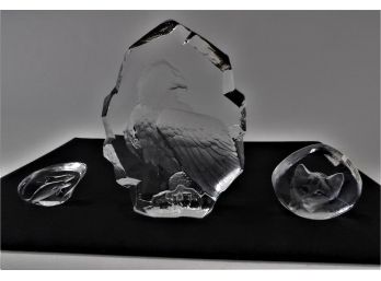 3 Lead Glass Sculptures  -  Mats Jonasson Sweden