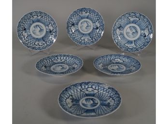 Set Of 7' Blue And White Plates