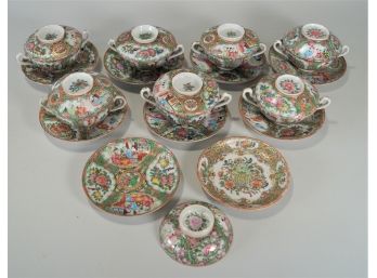 Antique Rose Medallion Lidded Soup Bowls