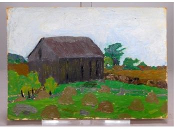 Marion Butler Ewald (1910 - 1944) Brown Barn And Haystacks- Oil Painting