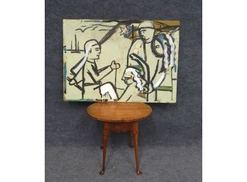 Large Vintage Double Sided Abstract Yellow Flowers Oil Painting