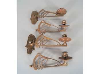 Pair Art Deco Brass Wall Sconces