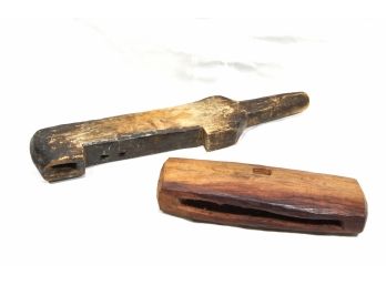 Pair Primitive Antique Hand Carved Tools Or Instruments