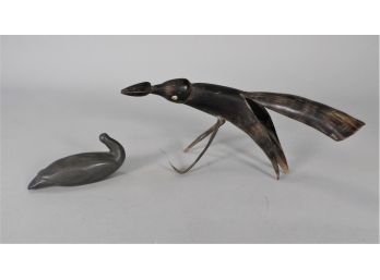 Vintage Carved Horn Bird & Inuit Seal