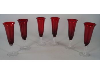 Set Of 6 Ruby Red Champagne Flutes