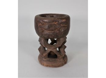 African Wood Carved Ceremonial Bowl