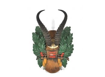 Antique 1891 Black Forest Wall Mount Horns Trophy Plaque