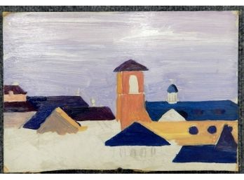 Vintage Town Roofs Oil Painting