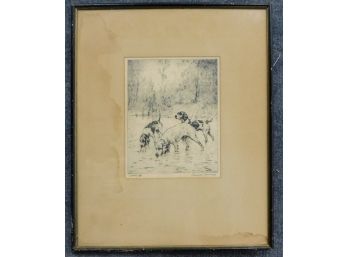 Vintage 1932 Hunting Dogs Percival Rosseau 'Cooling Off' Signed Etching Print