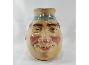 Large Antique German Majolica Winking Man Man's Head Pitcher
