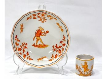 Vintage Olerys LC Longchamp Hand Painted Bowl & Cup