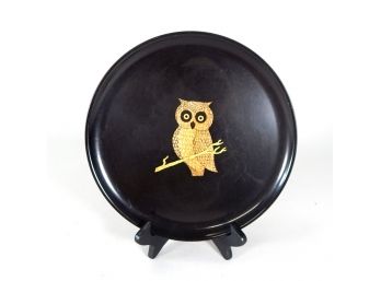 Mid Century Couroc Of Monterey OWL Wood & Brass  Inlay Tray