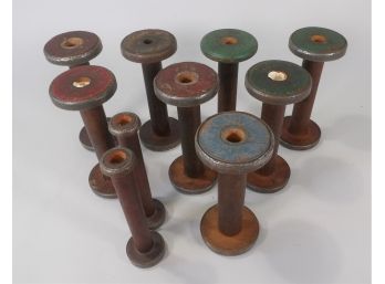 Lot Of 10 Vintage Wooden Textile Bobins/Spindels