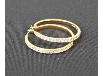 Trina Turk Rhinestone Gold Tone Hoops, Pierced