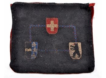 Antique Swiss Heraldic Embroidered Pillow Case