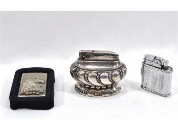 Lot 3 Vintage Cigarette Lighters Including Ronson Desk Lighter