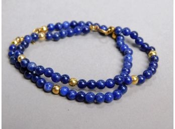 Pair Of Vintage Lapis & 14K GF Bracelet