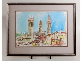 Vintage Watercolor City View - Signed