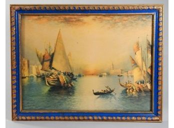 Antique Framed Print - Seascape With Boats