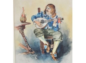 Du BOIS 1893 French - Man Playing Mandolin Original Watercolor