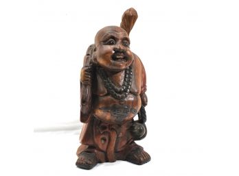 Vintage Asian Carved Wood Monk Buddha Figure