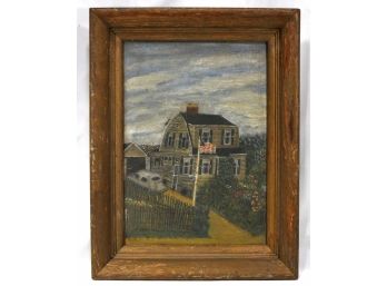 Vintage Folk Art Oil On Board - American Dream