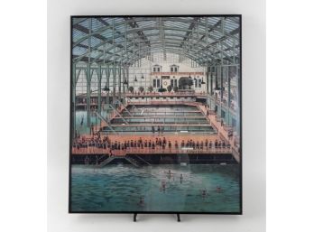 Large Vintage Pool Interior View Color Print