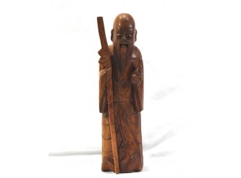 Large 16' Vintage Chinese Carved Wood Wise Man Figure