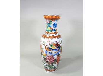 Large 24' Vintage Asian Porcelain Vase With Peacock