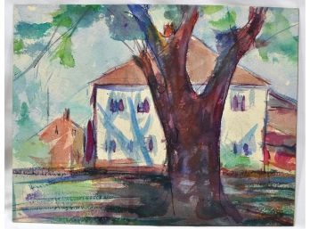 Henriette COOK Antique House And A Tree Watercolor Painting