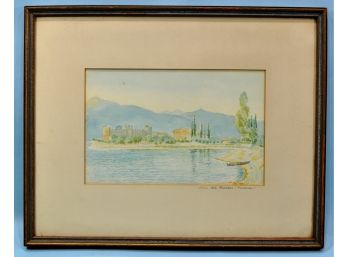 Antique Original Watercolor Painting Of Verona Italy