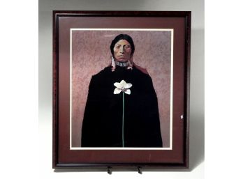 Portrait Of Native American Woman With Flower- Framed Lithograph