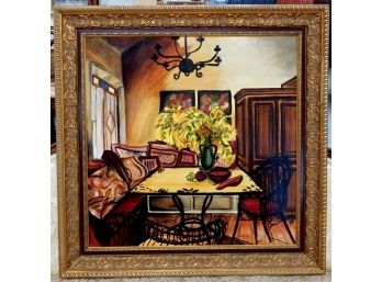 Large Modernist House Interior Oil Painting- Signed